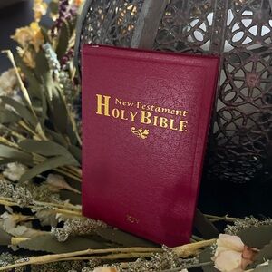 Mini Holy New Testament KJV Pocket Bible new bright red gold trim with leaf